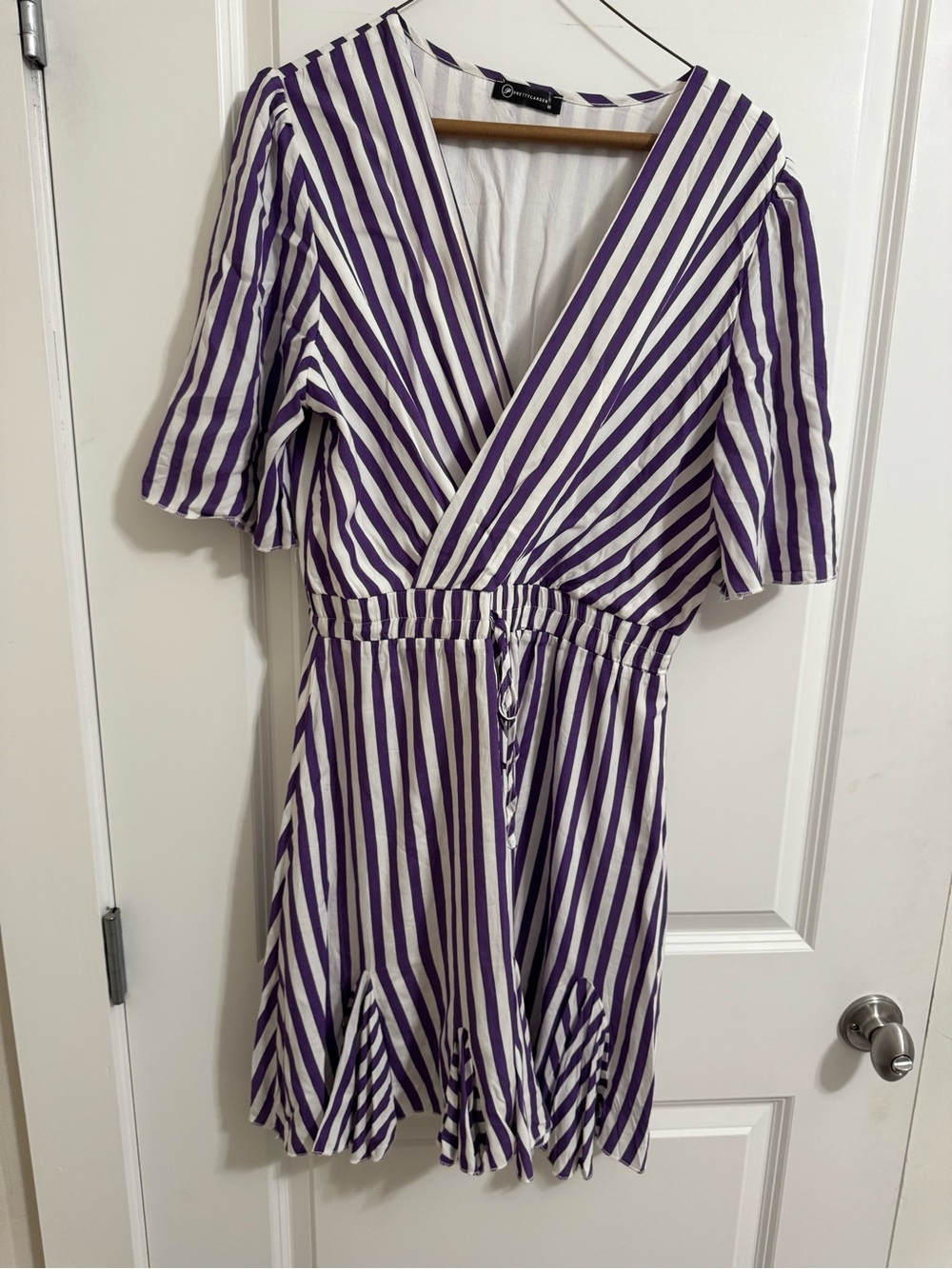 Striped Purple and White Wrap Dress